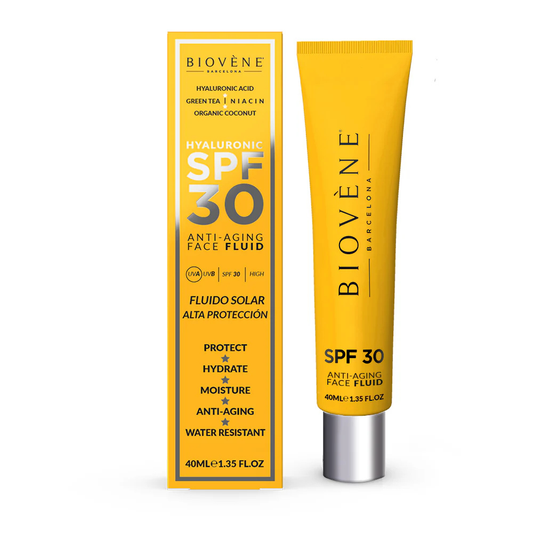 Fluido Facial SPF 30 Ácido Hialurónico & Coco – Protección Solar Antiedad ✨