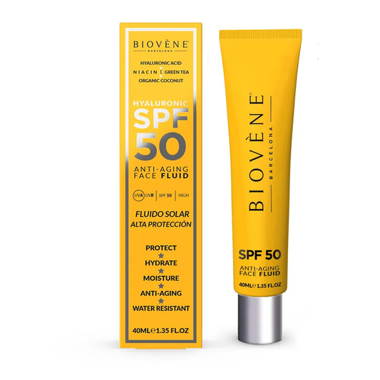 Fluido Facial SPF 50 Ácido Hialurónico & Coco – Protección Solar Antiedad Alta ✨