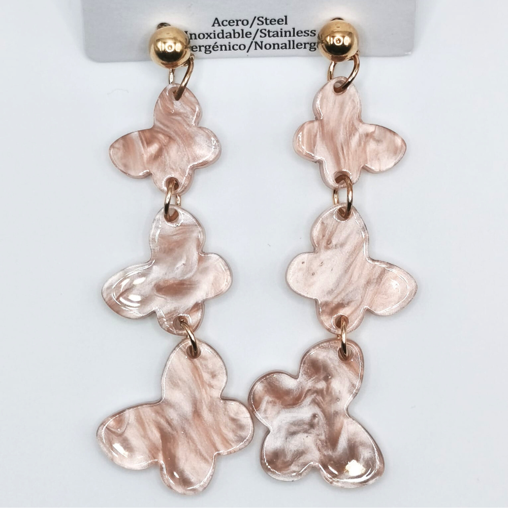 Pendientes Imitación Nácar Rosa Claro de Mariposas de Acero Inoxidable (8cms)